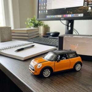 Genuine Mini Cooper S F56 volcanic orange pull back toy car New In Box